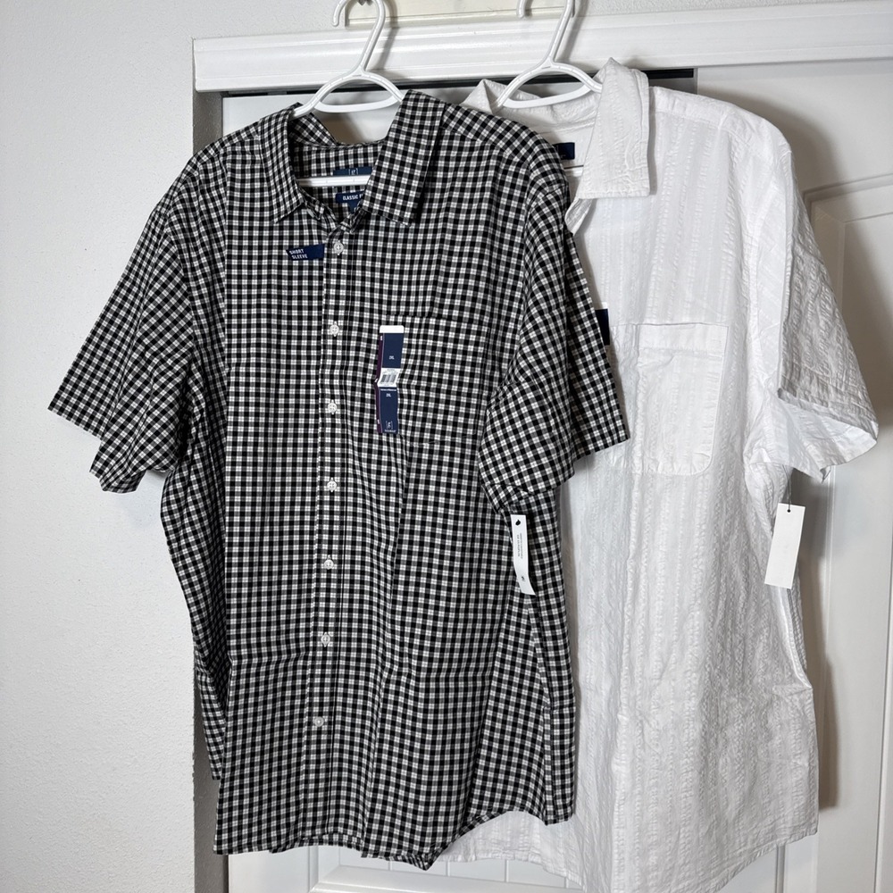 2 NEW George 2XL Men's Short Sleeve Single Pocket Button Down Shirts